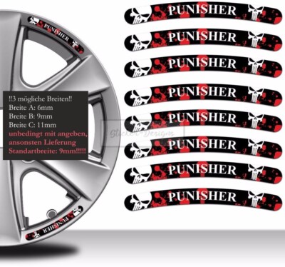 8xFelgenrand Felge Decal The Punisher Rot Felge Motorrad Bike Rim138