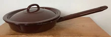 Vtg Huta Silesia Brown Enamel Metal Enamelware Frying Pan w Lid Poland 10.25"
