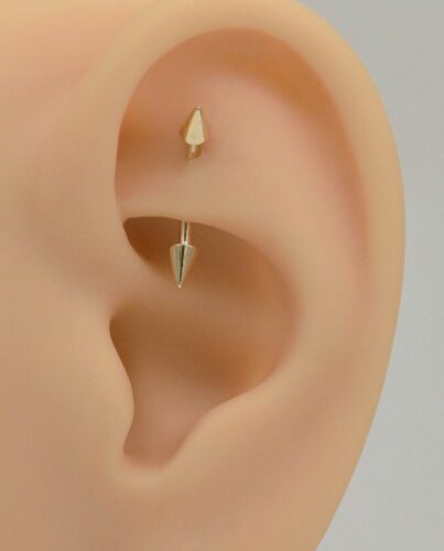 14K Solid Gold Spike Cone Rook Piercings Eyebrow Piercings Barbell Ear Piercing - Picture 1 of 24