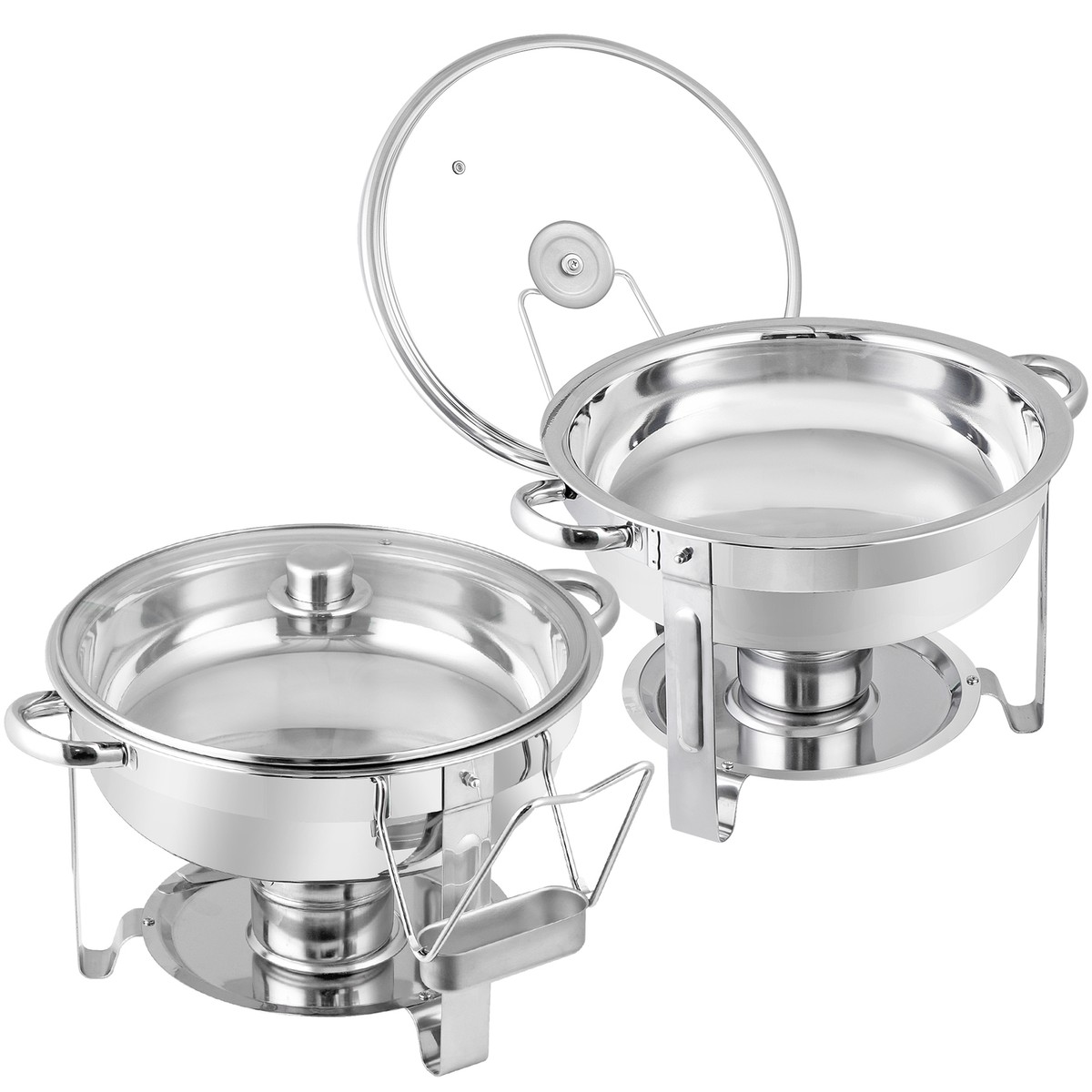 2-Pack Round Chafing Dish Set - 5 Quart Stainless Steel Buffet Food Warmers With Lids 4 thumbnail image