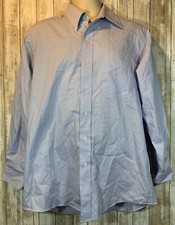 Club Room Men's Dress Shirt 15.5 32/33 Blue Striped Regular Fit Pinpoint Cotton