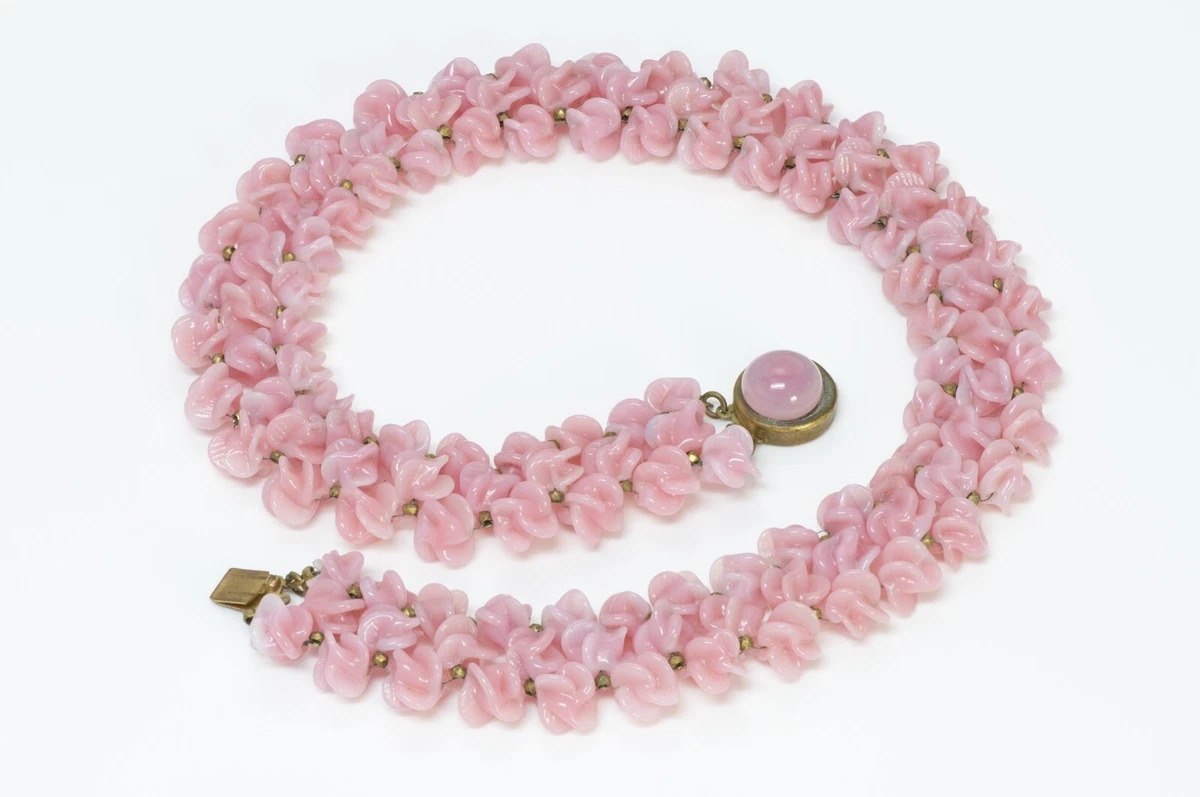 Louis Rousselet Paris 1950’s Pink Poured Glass Necklace