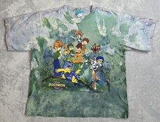 Vintage Digimon T Shirt Youth Size XL XLarge Green Tie Dye Graphic Y2K 90s