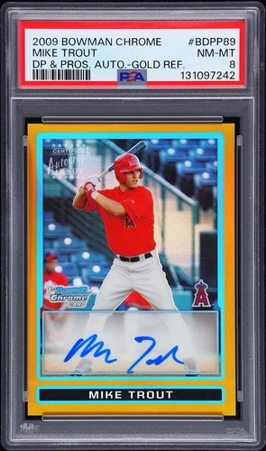 2009 BOWMAN CHROME DRAFT PICKS MIKE TROUT GOLD REFRACTOR AUTO /50 PSA 8 AL2