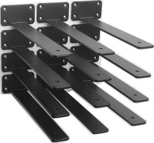 12 Pack 10 Inch Hidden L Shelf Brackets, Black Iron Floating Shelf Support