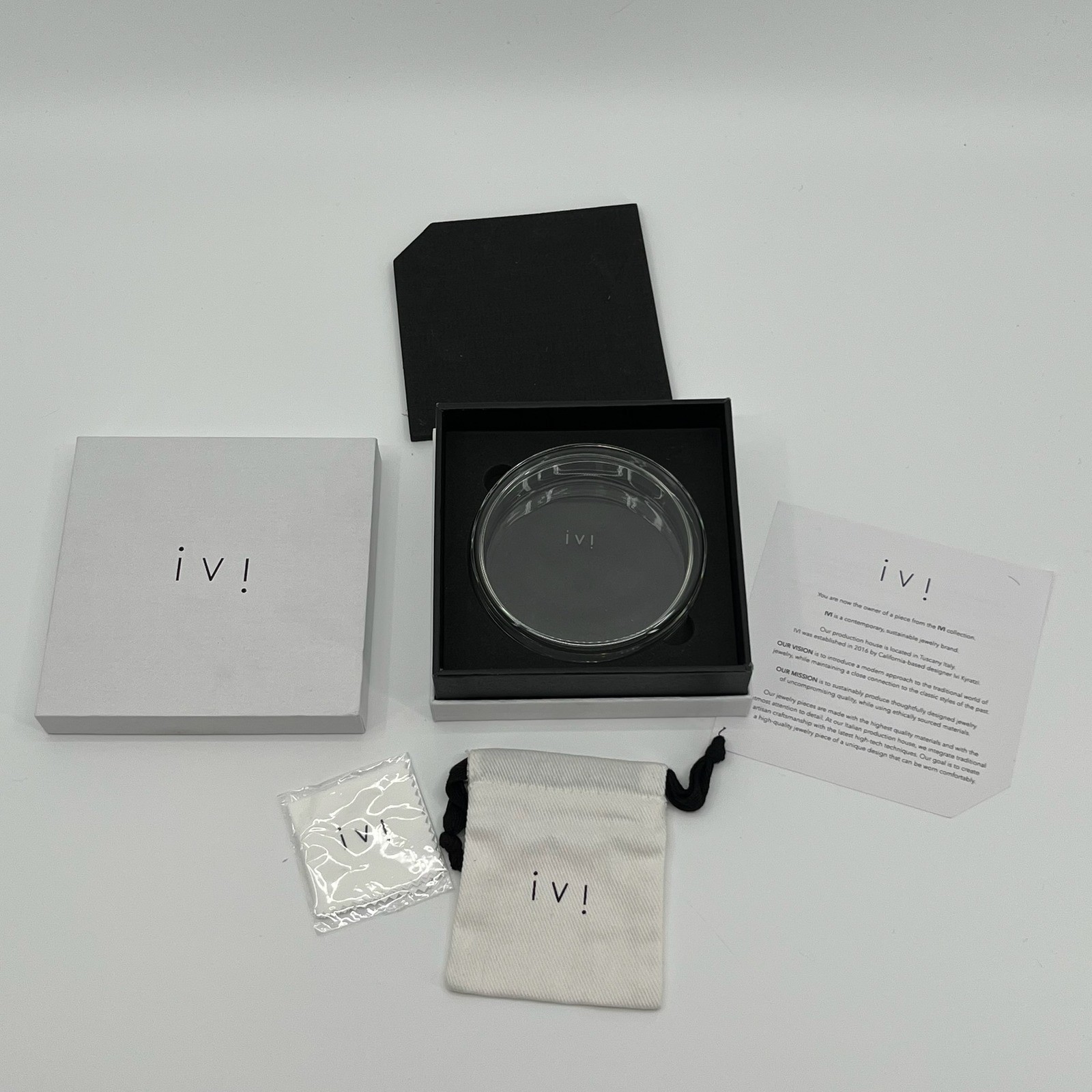 iV! Glass Jewelry Box & Glass Case Clear White Square Modern Minimalist Tray