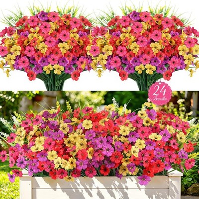 24 Bundles Realistic Fake Flowers for Outdoors, No Fade Faux Silk Flowers & A...