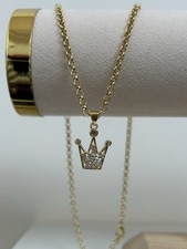 18ct Gold Rolled Crown Necklace - 45cm Rolo Link Chain Cubic Zirconia Detail 👑