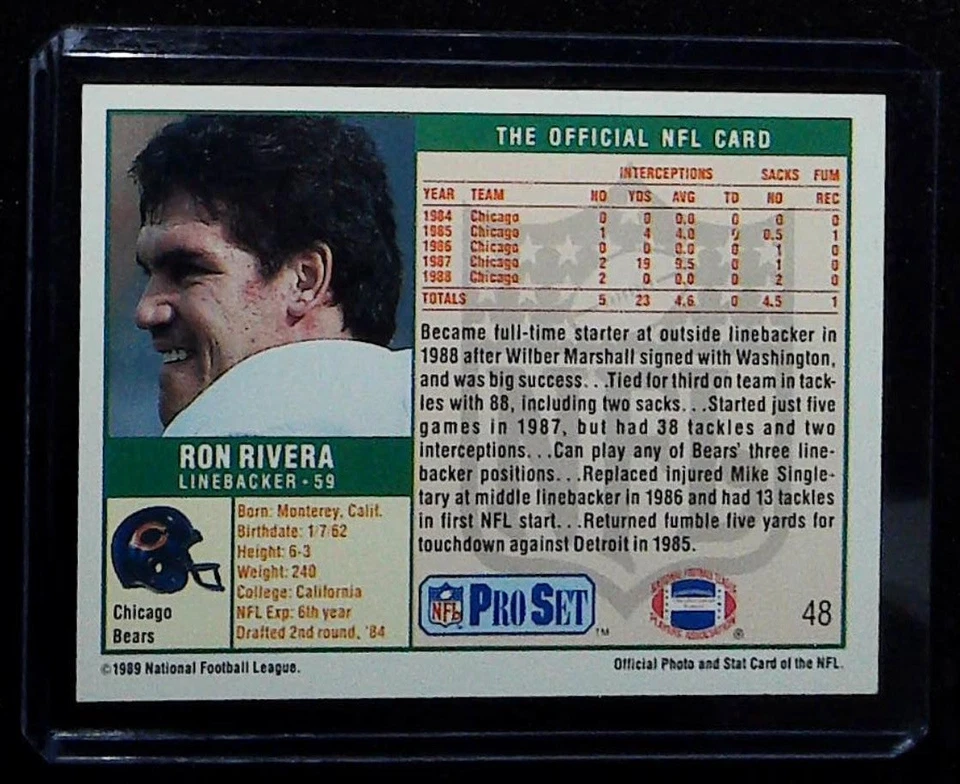 1989 Pro Set #48 Ron Rivera - Image 2 of 2