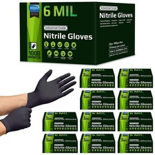 Heavy Duty 6Mil Black Nitrile Gloves - Disposable, Latex-Free, Large Size