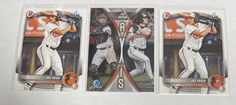 2025 Bowman Draft Ike Irish 1st Bowman (BD-16) x2 & Axis Insert. Lot-3. Orioles 