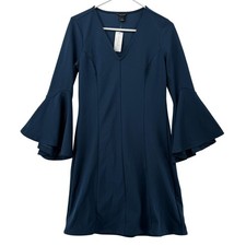 Ann Taylor Dress Womens Extra Small XS Blue Bell Sleeve V Neck Stretch Party NWT