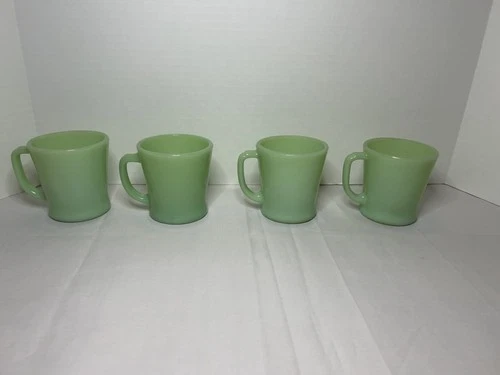 Set Of 4 Vintage Fire King Jadeite D Handle Oven Ware Coffee Cups