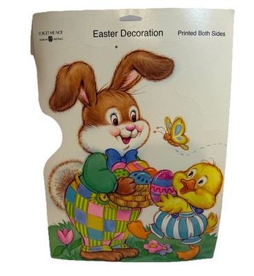 2 Vintage American Greetings Easter Bunny Decoration Chick Eggs  Die Cut