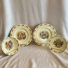 Lot of 4 Bunnykins Royal Doulton 2- 8" plates 2- 6" Bowls Fruit Cart Camping