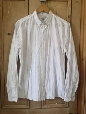 Kronstadt Cotton Shirt White Blue Stripe Size Medium - Image 1 of 4
