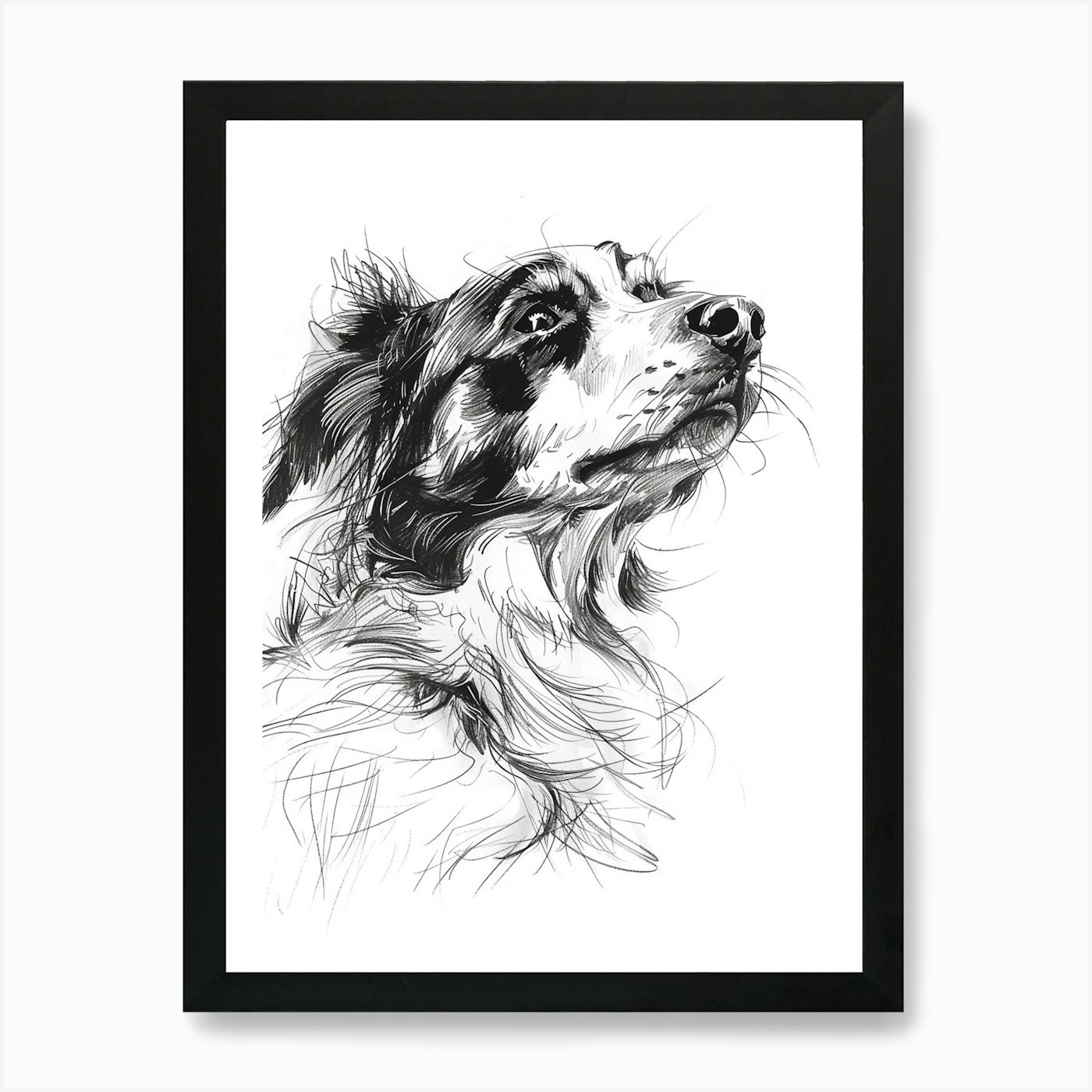 Black and White Dog Line Art Framed Canvas Wall Decor Poster