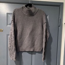 Universal Thread Knit Mock Neck Pullover Sweater Gray Open Knit Sleeve M