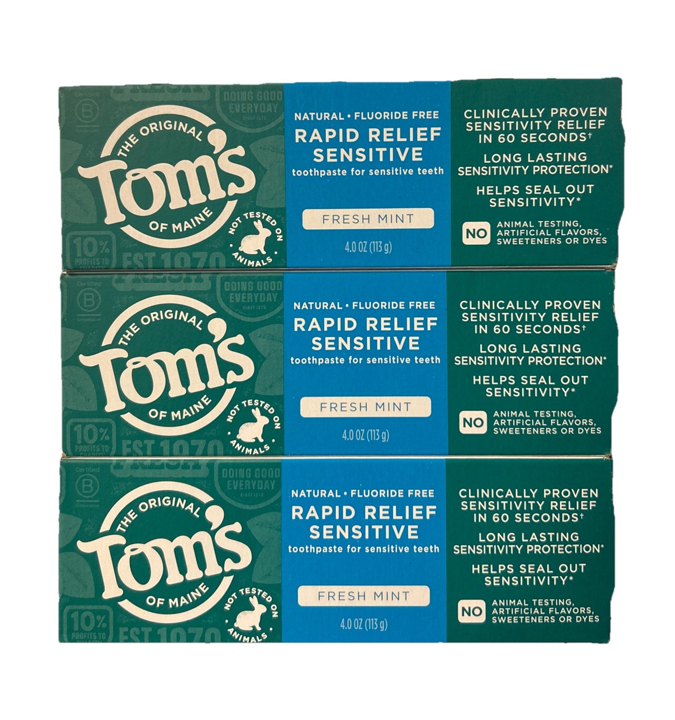 Tom's of Maine Toothpaste Rapid Relief Sensitive Fresh Mint 4 Oz Ea Ex 3/2027 X3