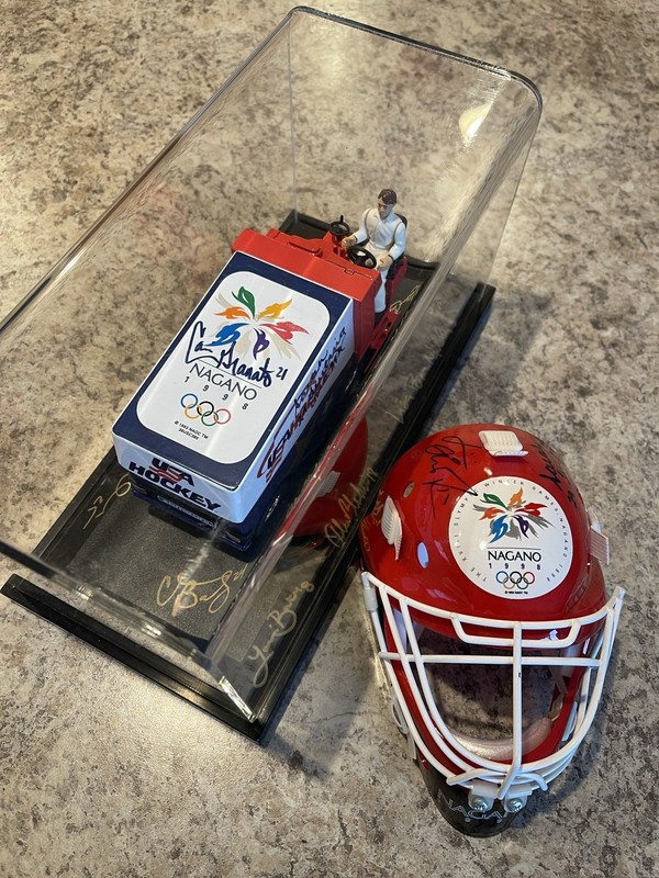 Women’s 1998 Gold Team USA Autographed Zamboni And Replica Helmet. Look!  Nice
