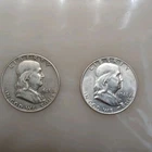 1948 Ben Franklin Half Dollar Lot of 2 With Full Bell Lines. 90 % SILVER COINS**
