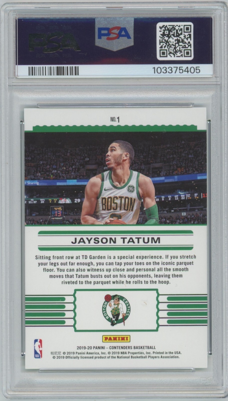2019-20 Contenders Jayson Tatum Front Throw Seat /25 PSA 10 Cracked Ice view 2