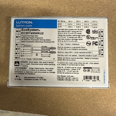 New Lutron EC3DT4MWKU2 Electronic Fluorescent Dimming Ballast