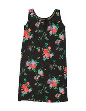 VINTAGE Womens Sleeveless Maxi Dress UK 12 Medium Black Floral BT03