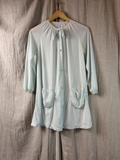 Vintage Robe Womens Medium Blue Lace Trim Button Front Pockets Housecoat 60s