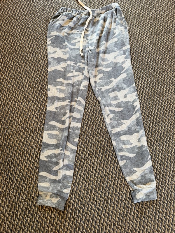 Line Up Women's Gray/White Camo Jogger Pants Elastic Waist Drawstring Size S