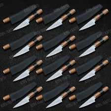 Hand Forged Lot Of 19 Damascus Steel Kitchen Knives With Sheaths, Razor Sharp