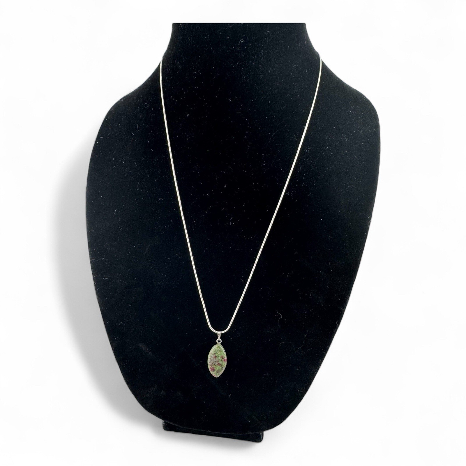 Beautiful 925 Silver 24” Chain W/ Ruby Fuchite St… - image 2