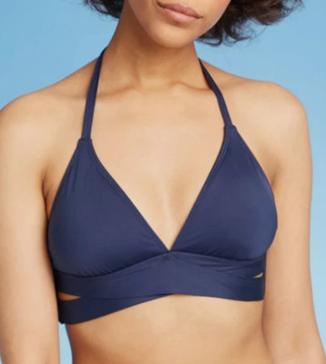 NEW Kona Sol Women's Faux Wrap Halter Bikini Top Navy Blue Size Large