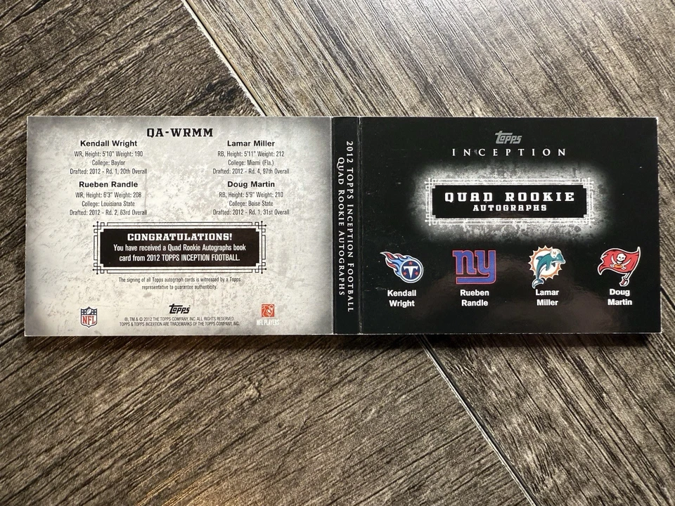 2012 Topps Inception Quad Booklet Miller/Martin/Randle/Wright Rare - Image 2 of 2