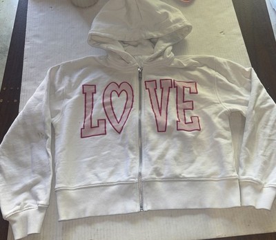 ZARA Girls LOVE Full Zip White Hoodie Sweatshirt Size 9-10