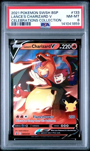 2021 POKEMON SWSH CELEBRATIONS COLLECTION PROMO LANCE'S CHARIZARD V PSA 8