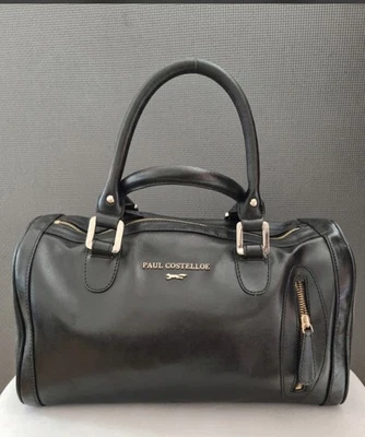 Paul Costelloe Dressage Black Leather Bowler Grab Handbag Satchel Doctor Bag - Image 1 of 4