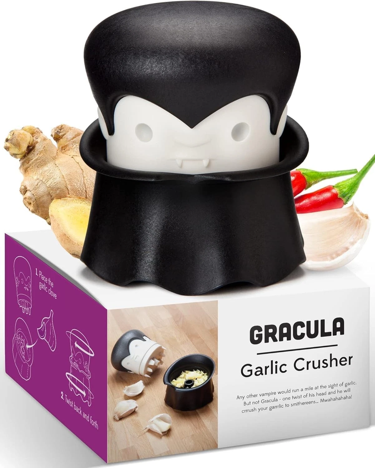 OTOTO Gracula Garlic Crusher Twist Press Fun Kitchen Gadget Novelty Cooking Tool