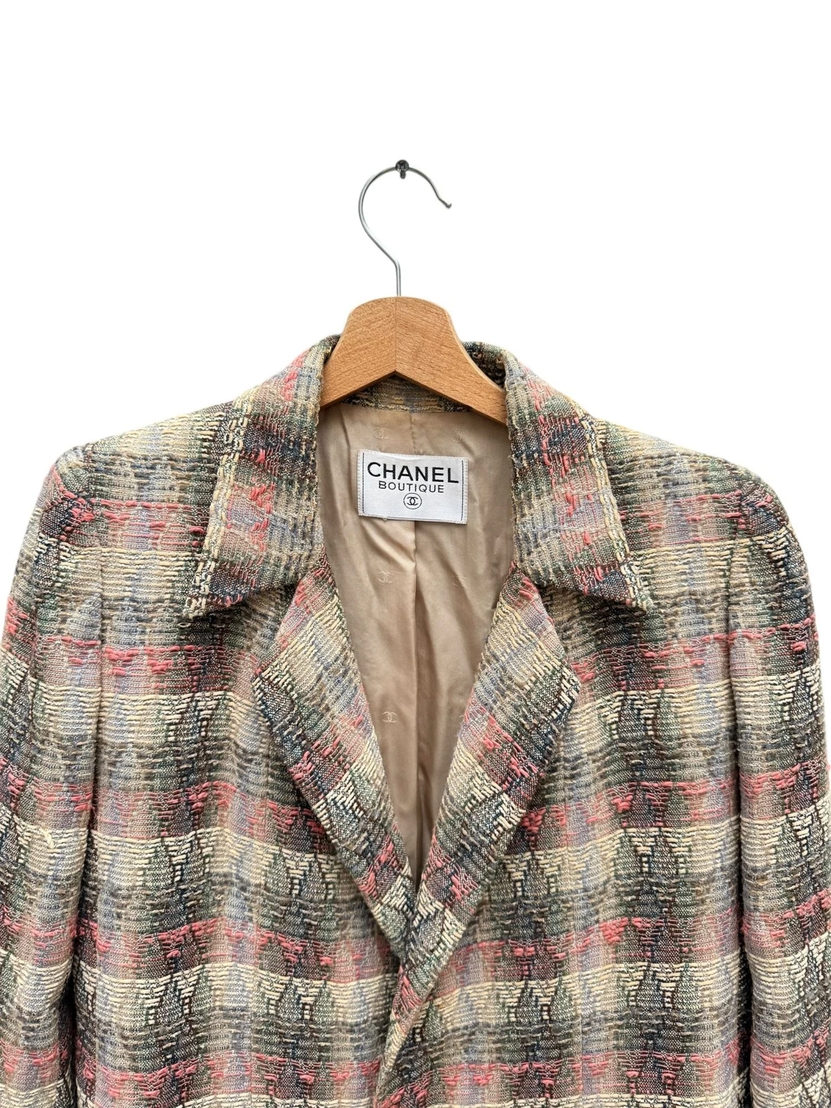 Giacca blazer Chanel by Karl Lagerfeld primavera 1998 beige tweed lana taglia 40 