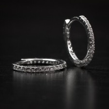 Small Thin Men's Women's Sterling Silver Post One Row Iced Huggie Hoop Earrings