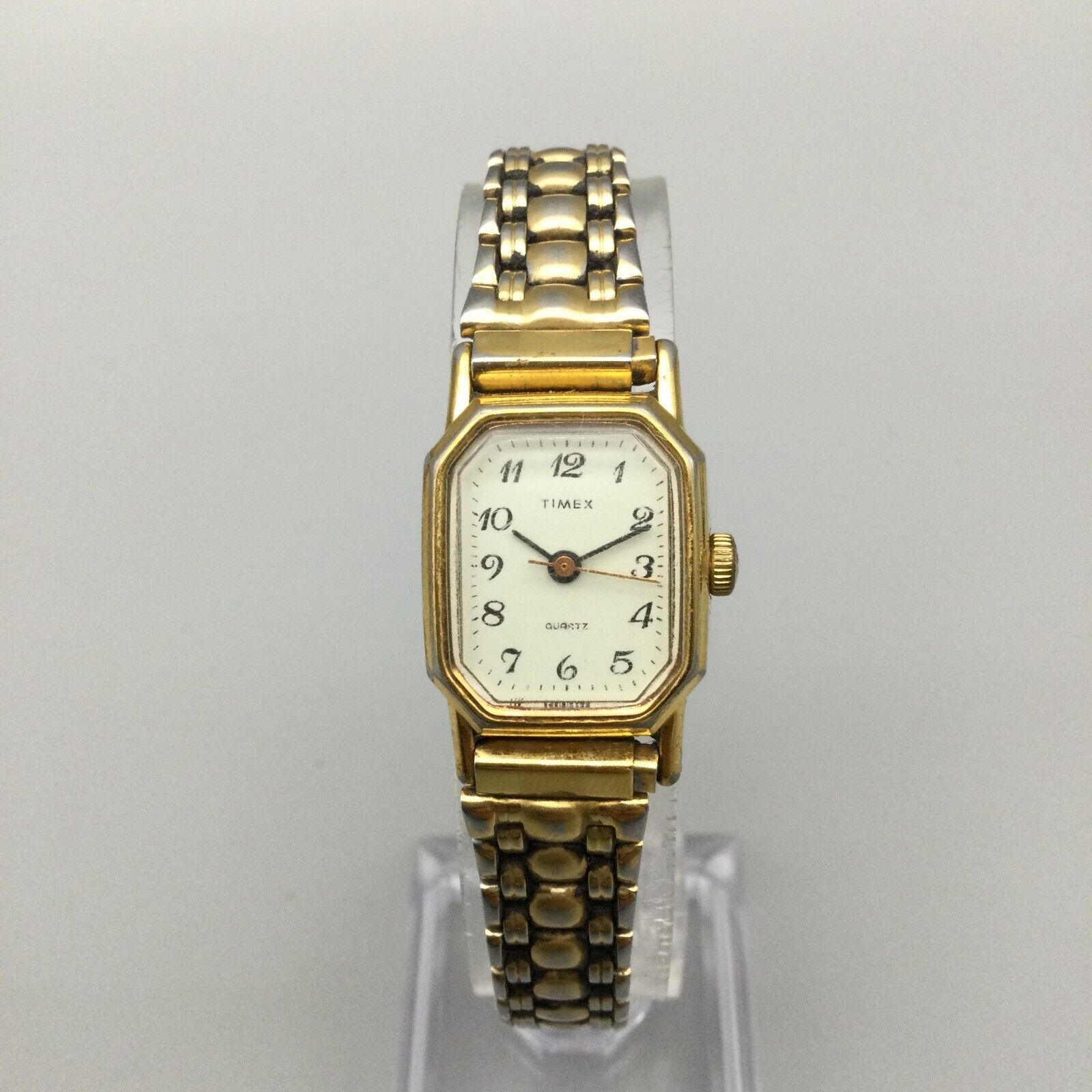 Vintage Timex Watch Women Gold Tone Rectangle Tank New Battery 6.5