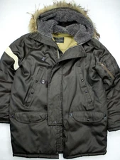 GOLDEN FLEECE Vtg 50s 60s Brown Fur Hood Quilted Flight JACKET Coat Men's M L