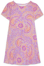 Women's Dress - Purple Orange Printed Dress - Mini Dress - Large - Cotton