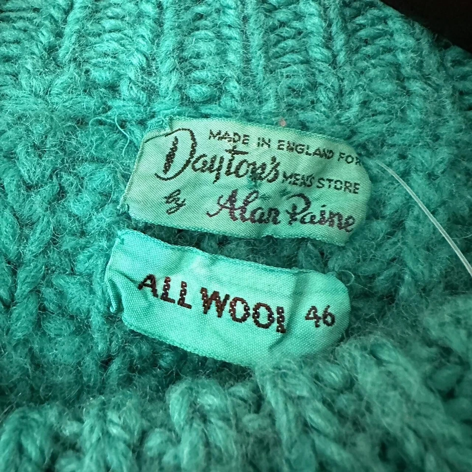 Suéter Vintage Años 50 Daytona Por Alan Paine Verde Teñido Lana Pesada Único Funky Foto 3 de 4