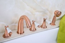 Red Copper 5 Holes widespread tub shower Faucet bathtub Mixer tap w/ hand shower