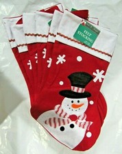 Lot of 6 Snowman Red Felt 16" Christmas Holiday Stocking