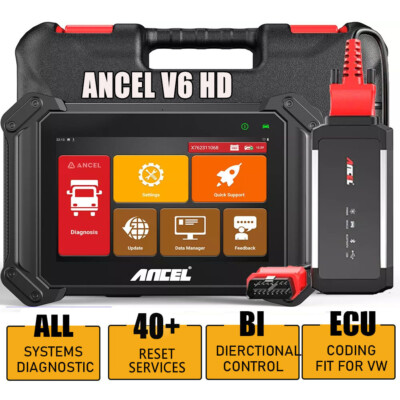 ANCEL V6 HD Diesel OBD Diagnostic Scanner Heavy Duty Truck DPF Regen ECU Coding