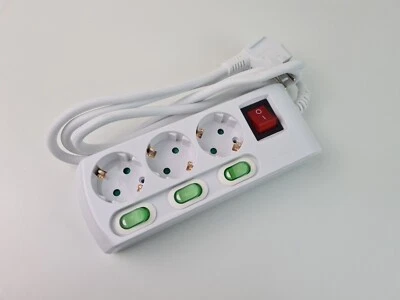 HEITECH 3 Fach Steckdosenleiste einzeln schaltbar Mehrfachleiste mit Überlastungsschutz