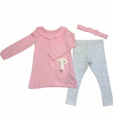 EX DUNNES Ex Store Baby Mädchen 3-teiliges rosa Giraffe Oberteil Leggings Haarband Set 3-24 Monate
