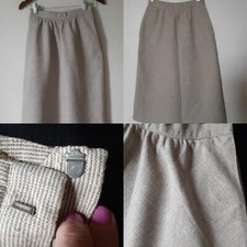 Vtg 47806 A-Line Midi Skirt 8 S Beige Cotton Poly Silk Lined Pockets Thin Stripe